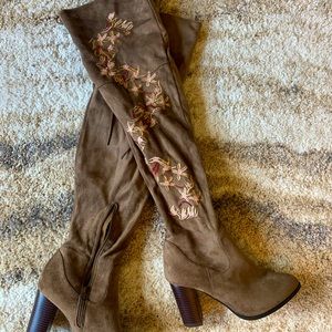Suede Embroidered Tall Boots